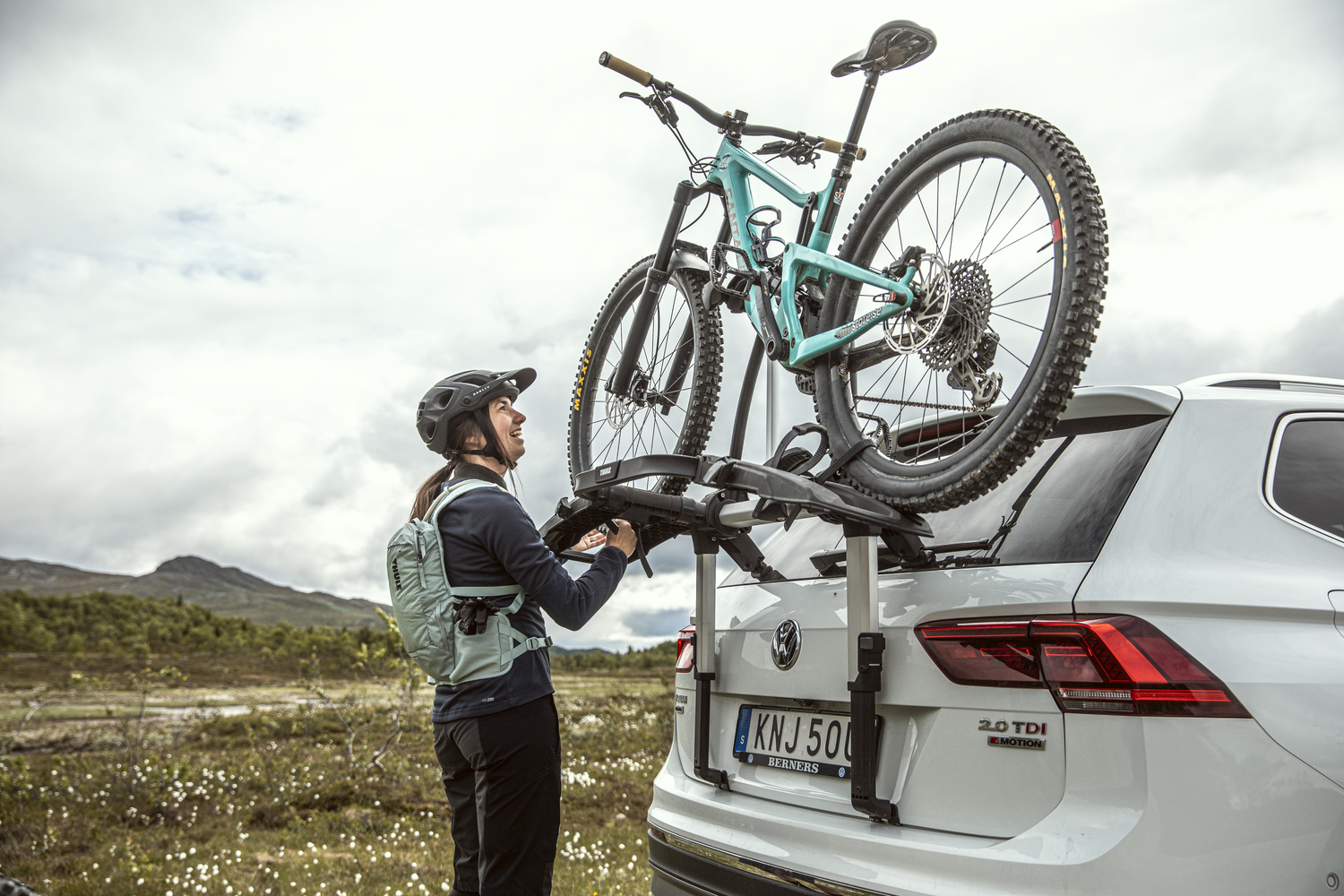 Thule OutWay Platform rear mounted bike carrier Thule OutWay Platform rear mounted cycle carrier fitted to Volkswagen Tiguan