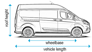 Ford Transit Custom 2013 onwards - LWB - L2, high roof - H2, twin doors