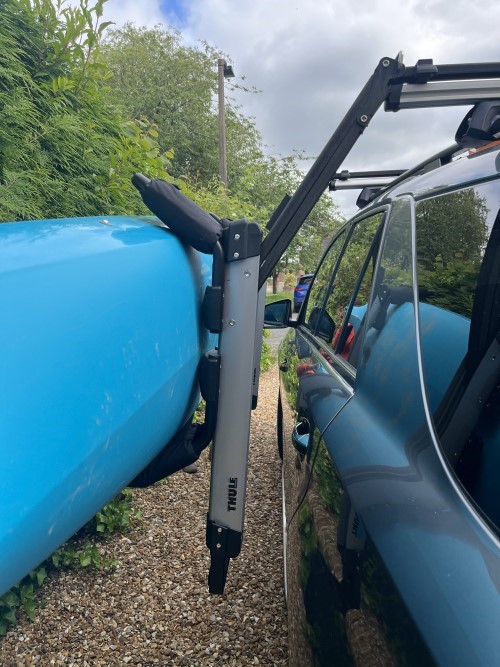 Thule Hullavator Pro kayak carrier with cradle lowered