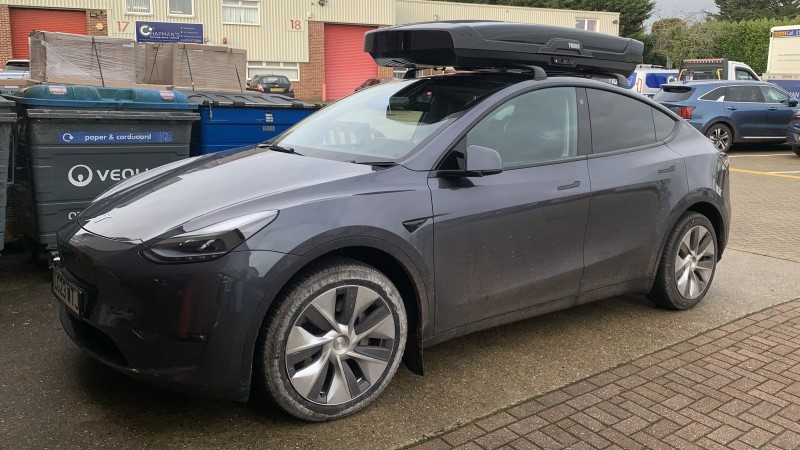 Model Y Range Test with Thule Motion XT XL Roof Carrier 